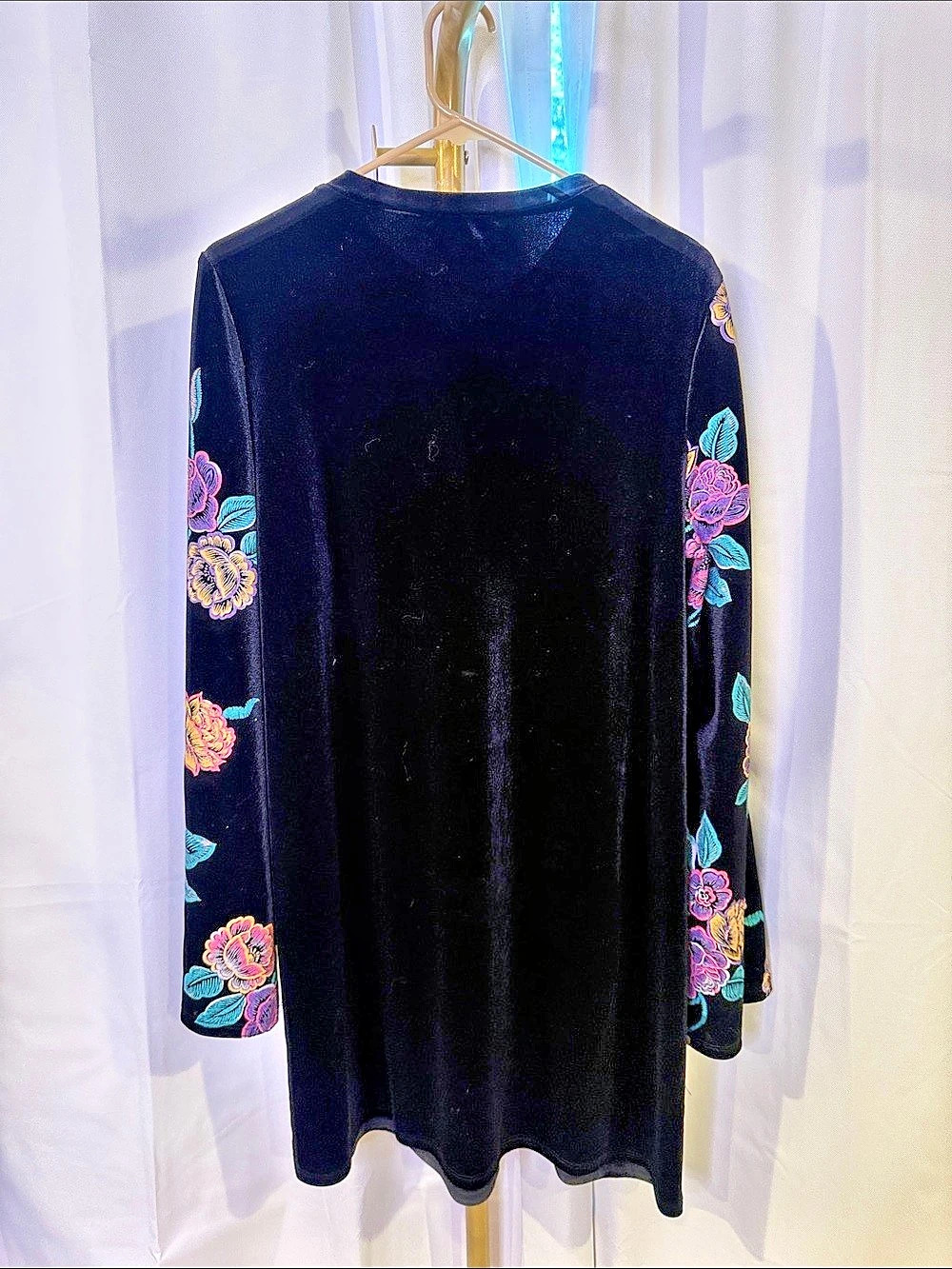 ASOS Velvet Floral Embroidered Sleeve Mini Dress Black Multicolor Size 12 - Picture 5 of 10